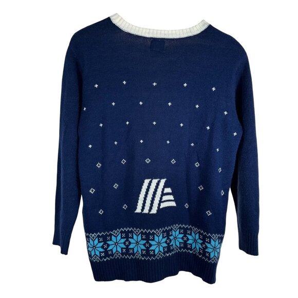 ALDI Gear Ugly Christmas Sweater Navy Blue Reindeer & Snowflake Design Large Acr - Picture 2 of 6